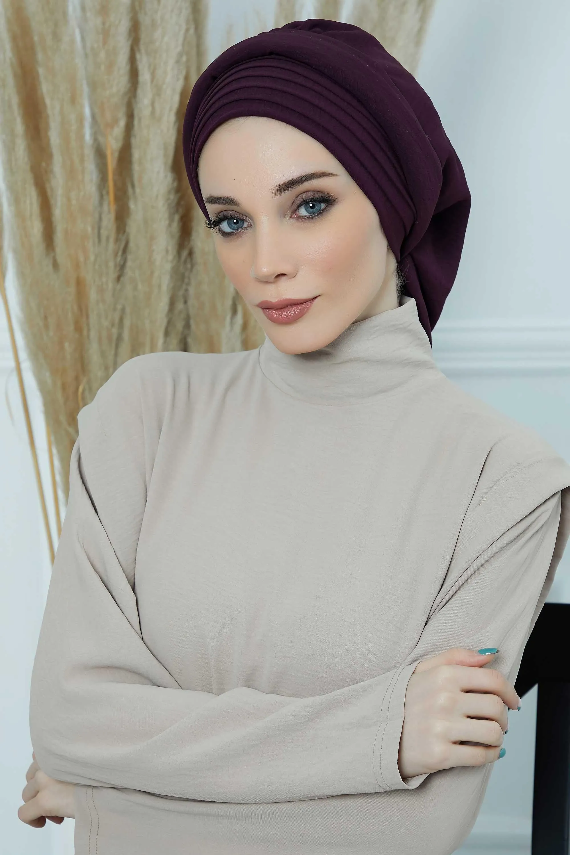 Instant Turban Hijab Pleated Lightweight Aerobin Scarf Head Turbans For Women Headwear Stylish Elegant Design Hear Wrap,HT-108A