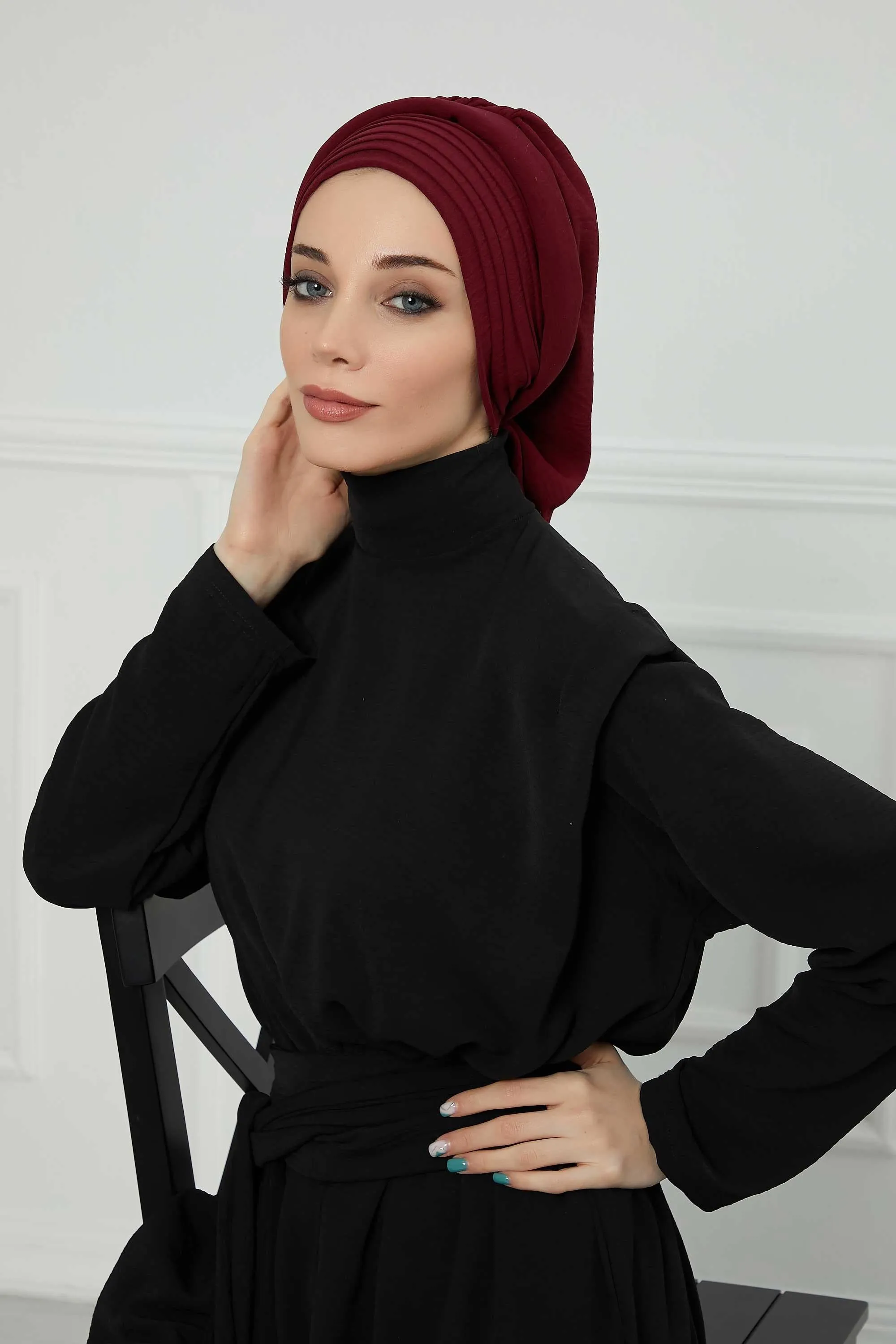 Instant Turban Hijab Pleated Lightweight Aerobin Scarf Head Turbans For Women Headwear Stylish Elegant Design Hear Wrap,HT-108A