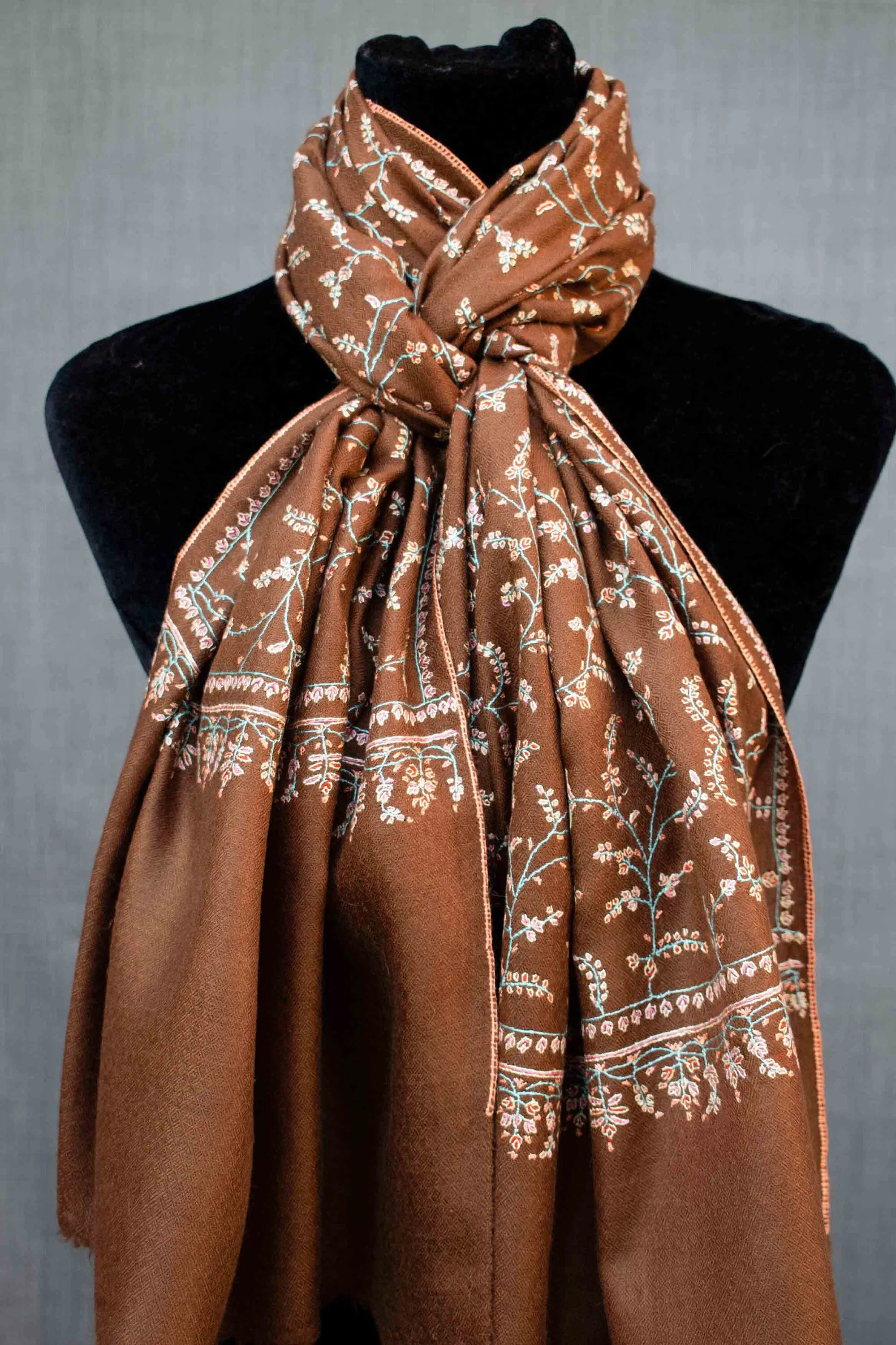 Kashmir Pashmina Scarf Wrap, Handwoven, Hand Embroidered in Kashmir