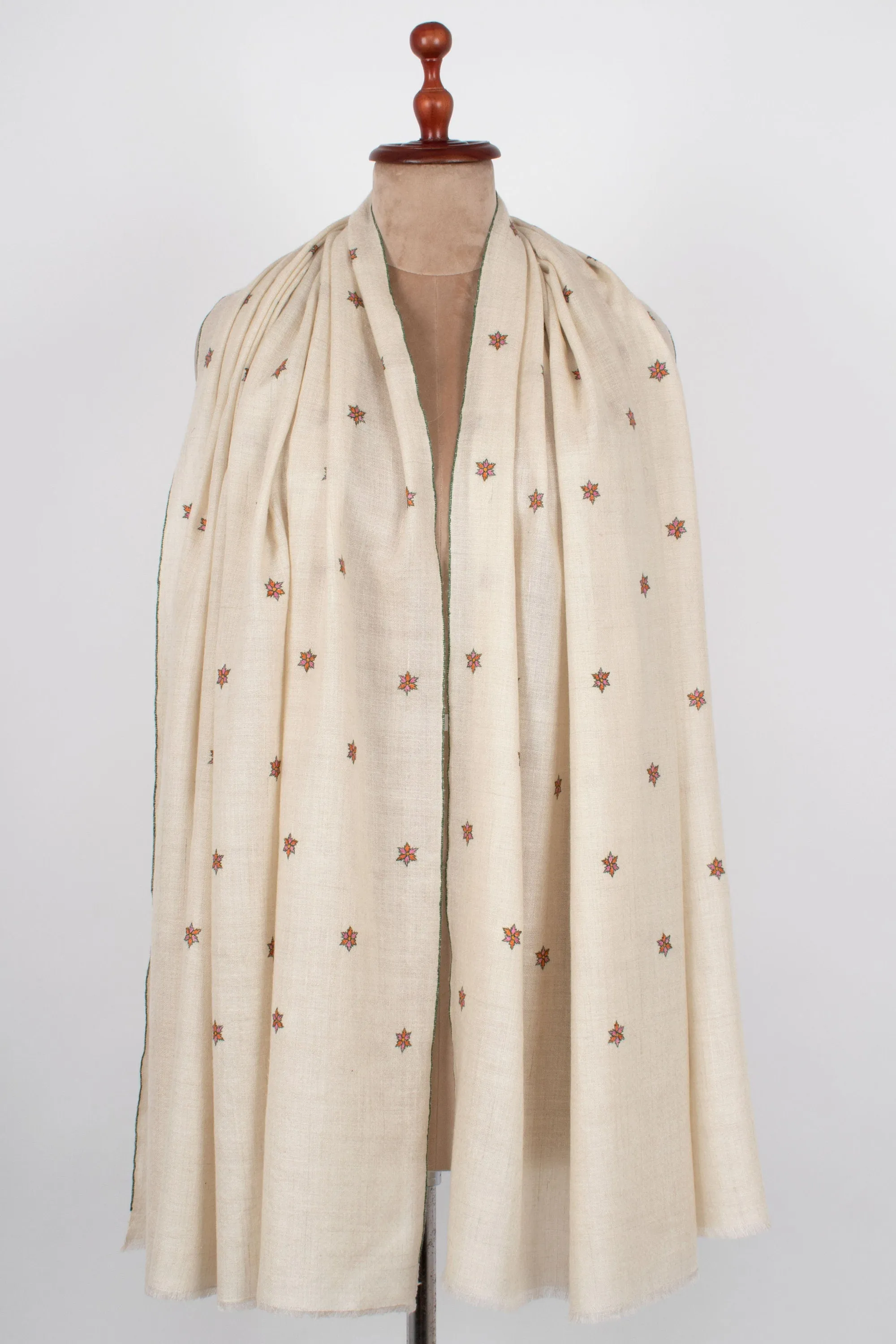 Kashmir Pashmina Star Collection, Hand Embroidered Shawl, Cashmere Wrap, Gifting Scarves, Natural Shades, Handwoven, 40x80" - SALISBURY