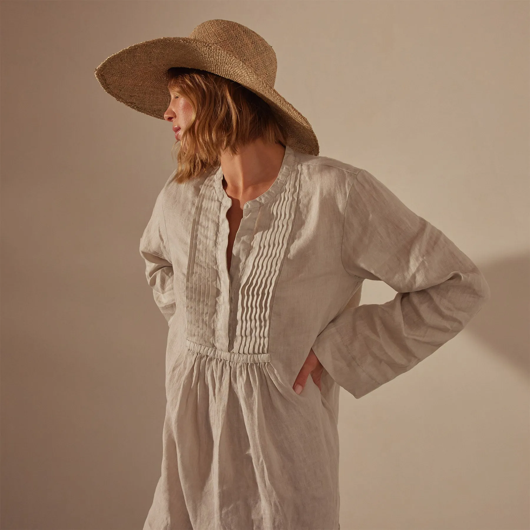 Linen Pin Tuck Dress - Salt Pigment