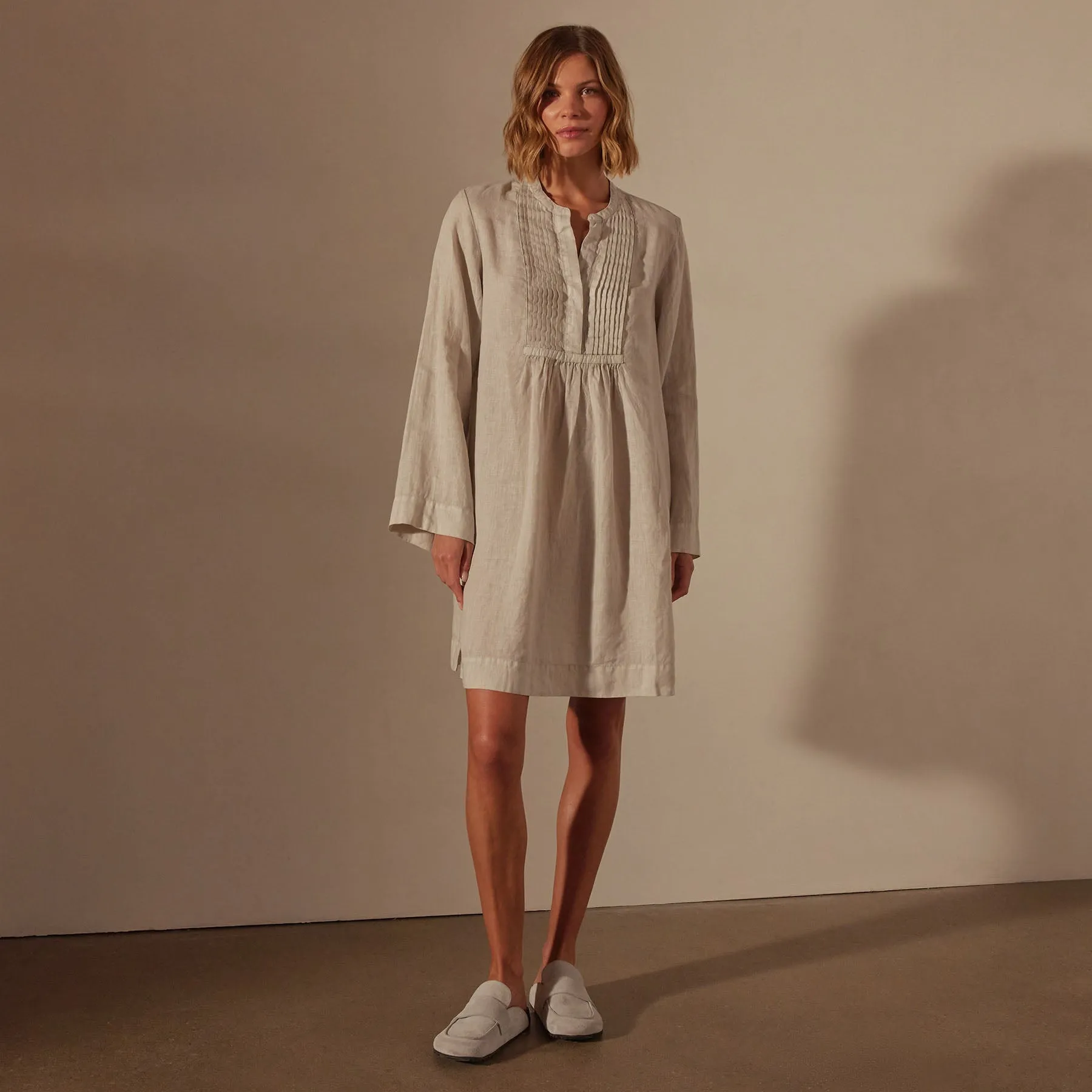 Linen Pin Tuck Dress - Salt Pigment