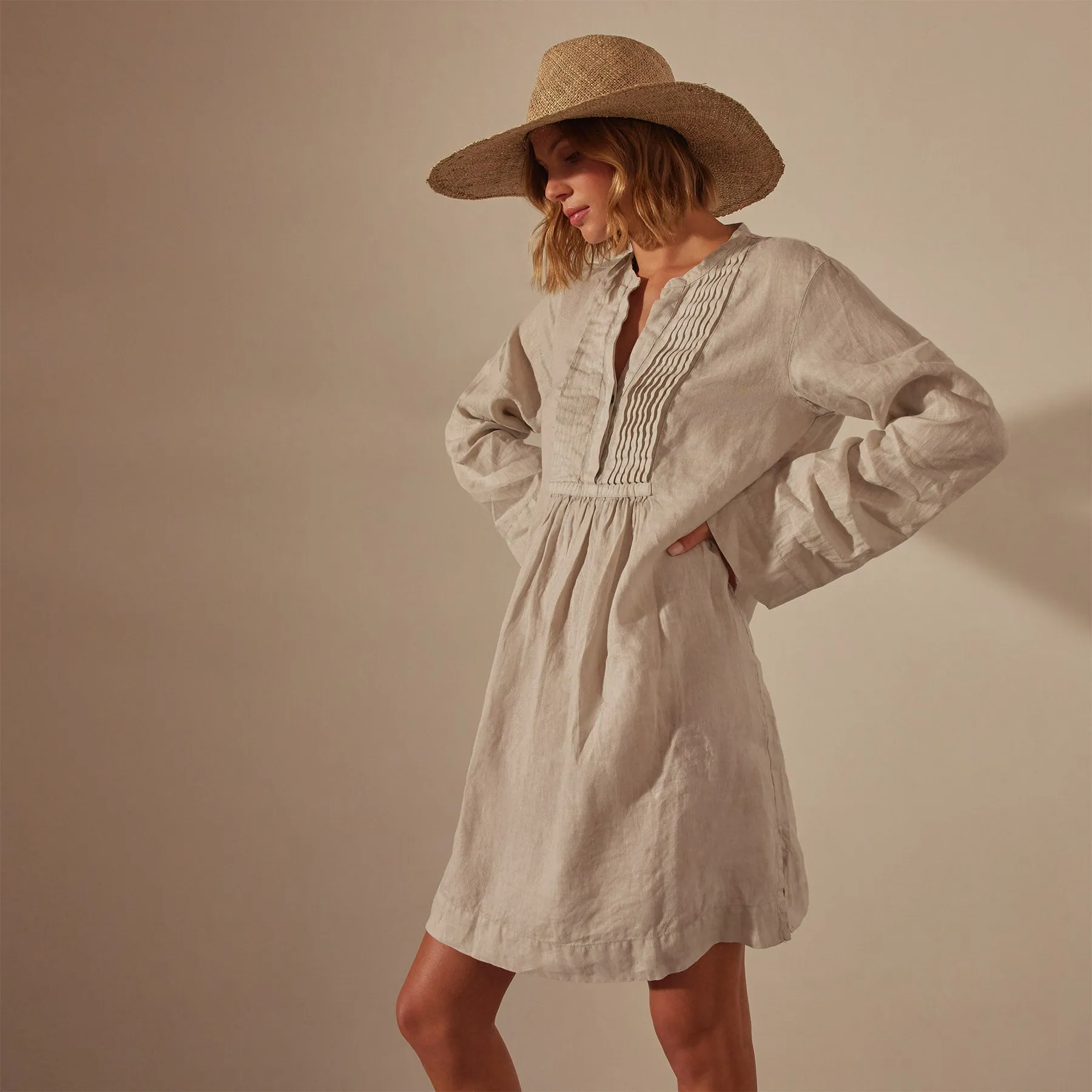 Linen Pin Tuck Dress - Salt Pigment