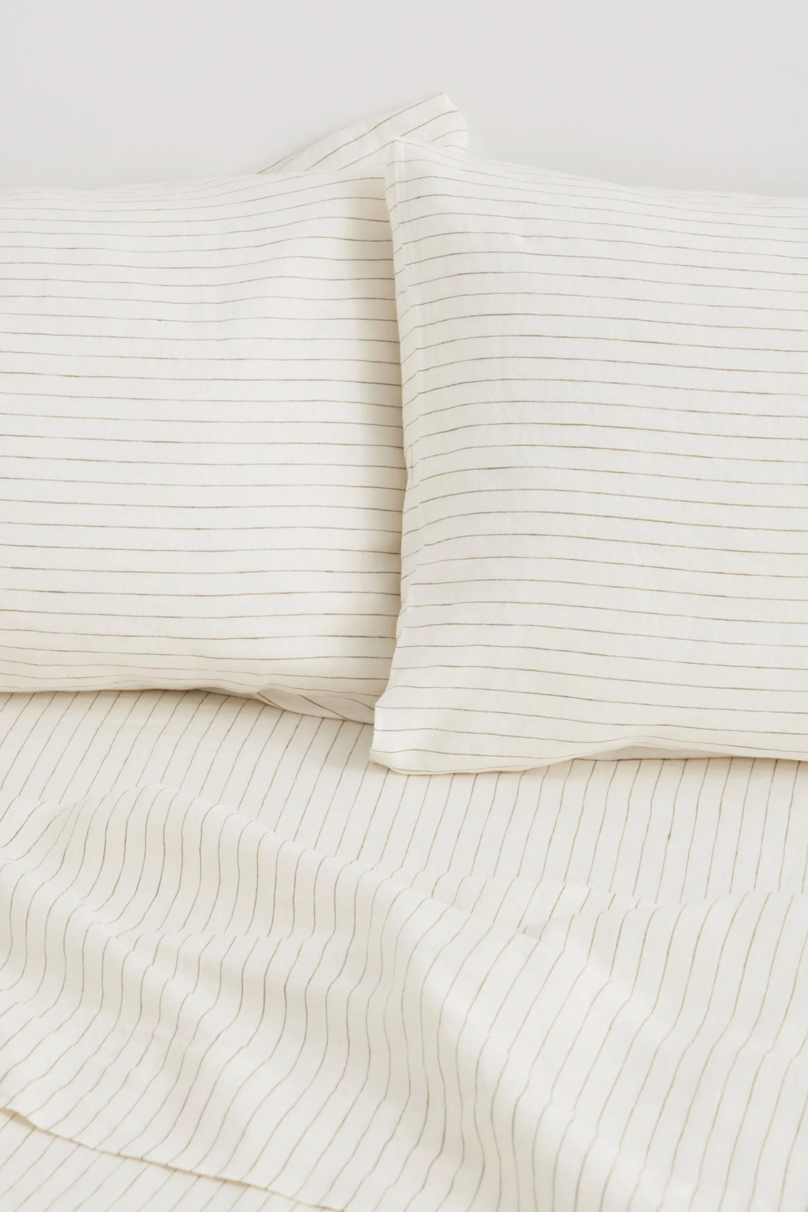 Linen Standard Pillow Cases Olive Pinstripe