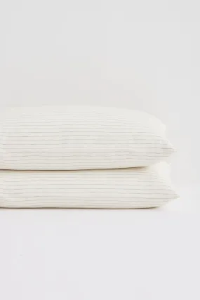 Linen Standard Pillow Cases Olive Pinstripe