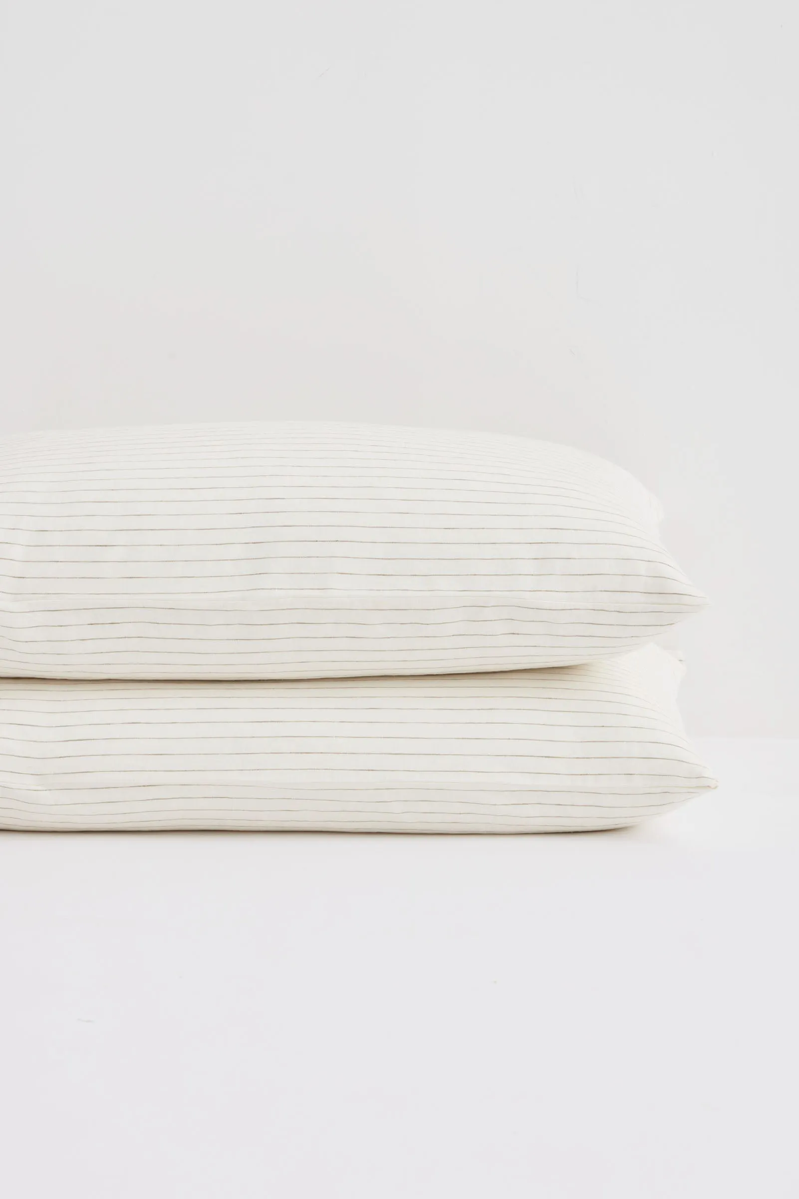 Linen Standard Pillow Cases Olive Pinstripe