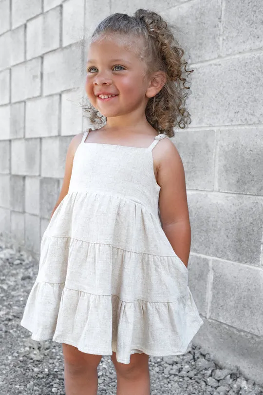 Little Bipsy- Linen Tiered Dress - Sand