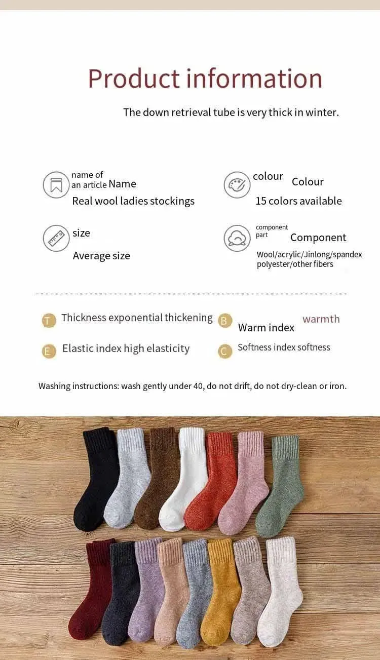 Merino Wool Socks for Women - Luxury Winter Thick Cashmere Blend - 25cm Length - 3pcs Pack