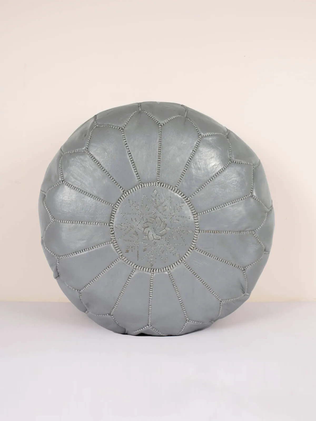 Moroccan Leather Pouffe, Slate Grey