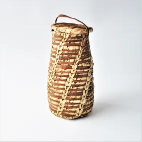 Moroccan rustic basket, Leather & palm leaf jewelry pot