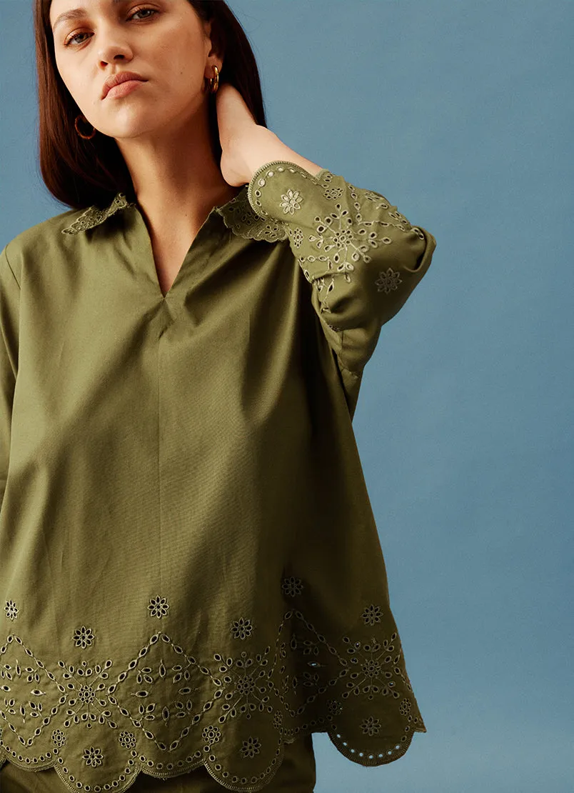 Olive Green Embroidered Shirt