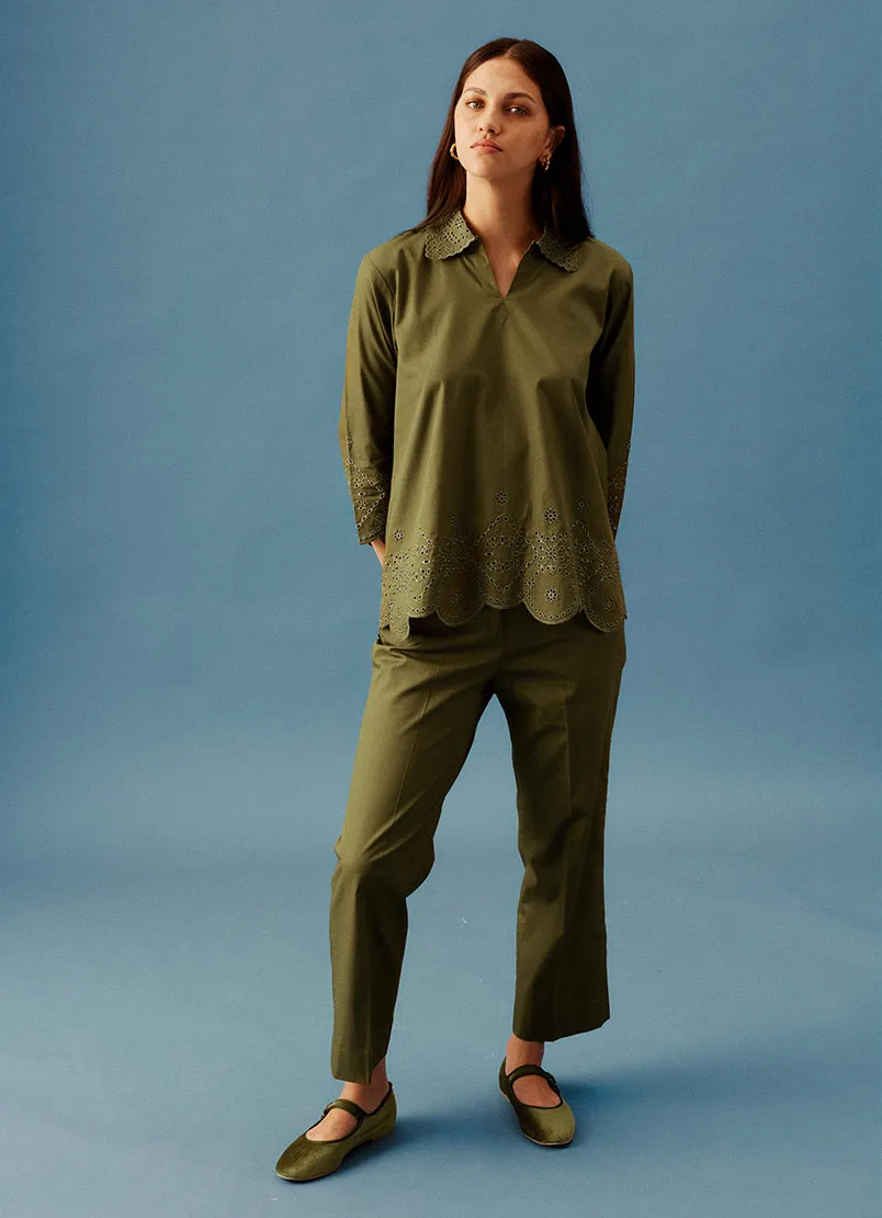 Olive Green Embroidered Shirt