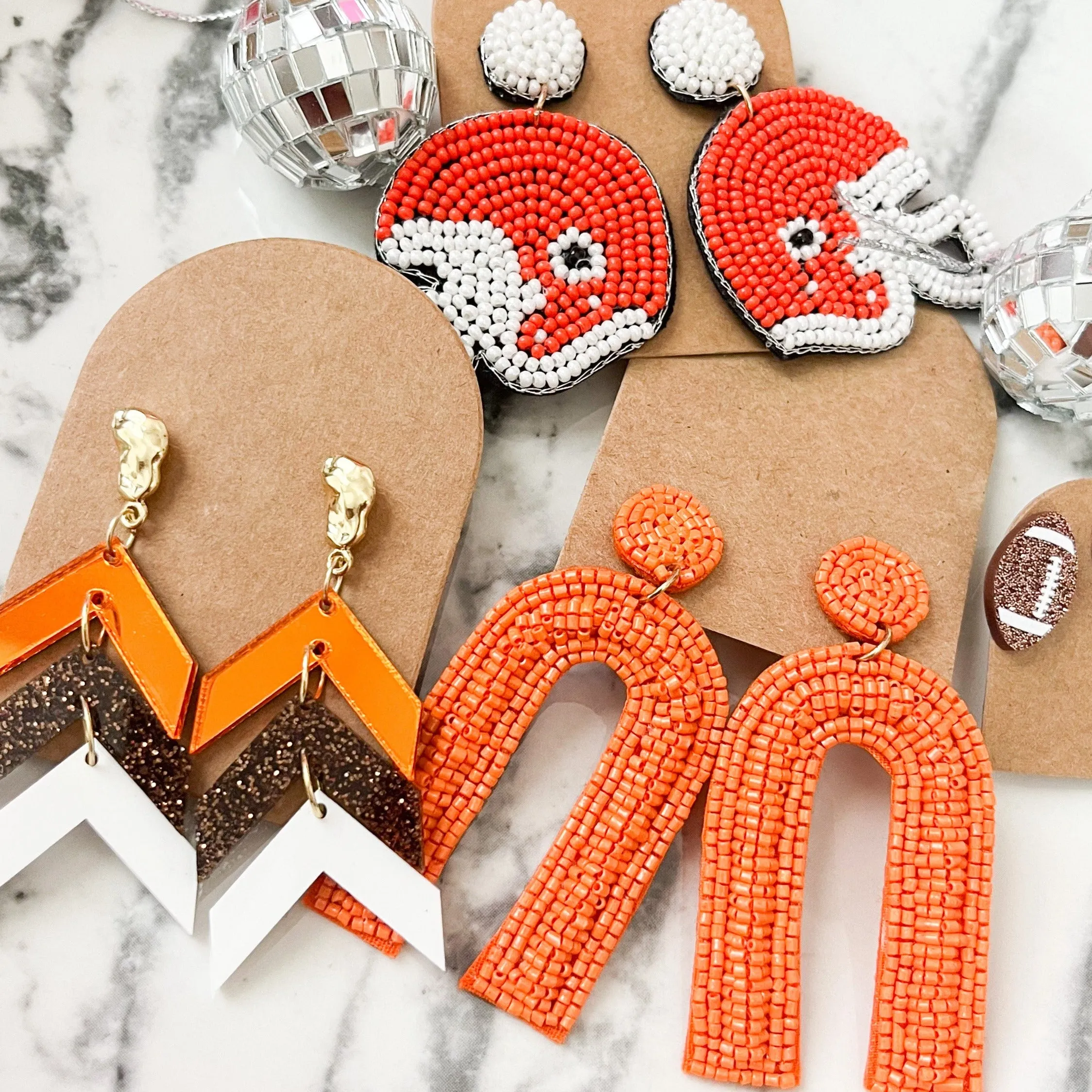 Orange, Brown, and White Game Day Chevron Earrings