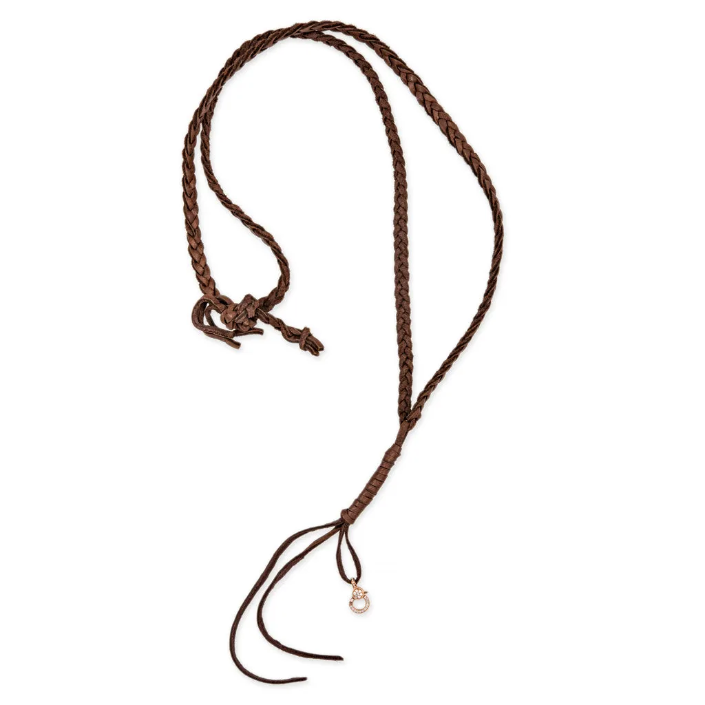 PAVE DIAMOND CHARM CLIP   BRAIDED CHOCTAW LEATHER NECKLACE