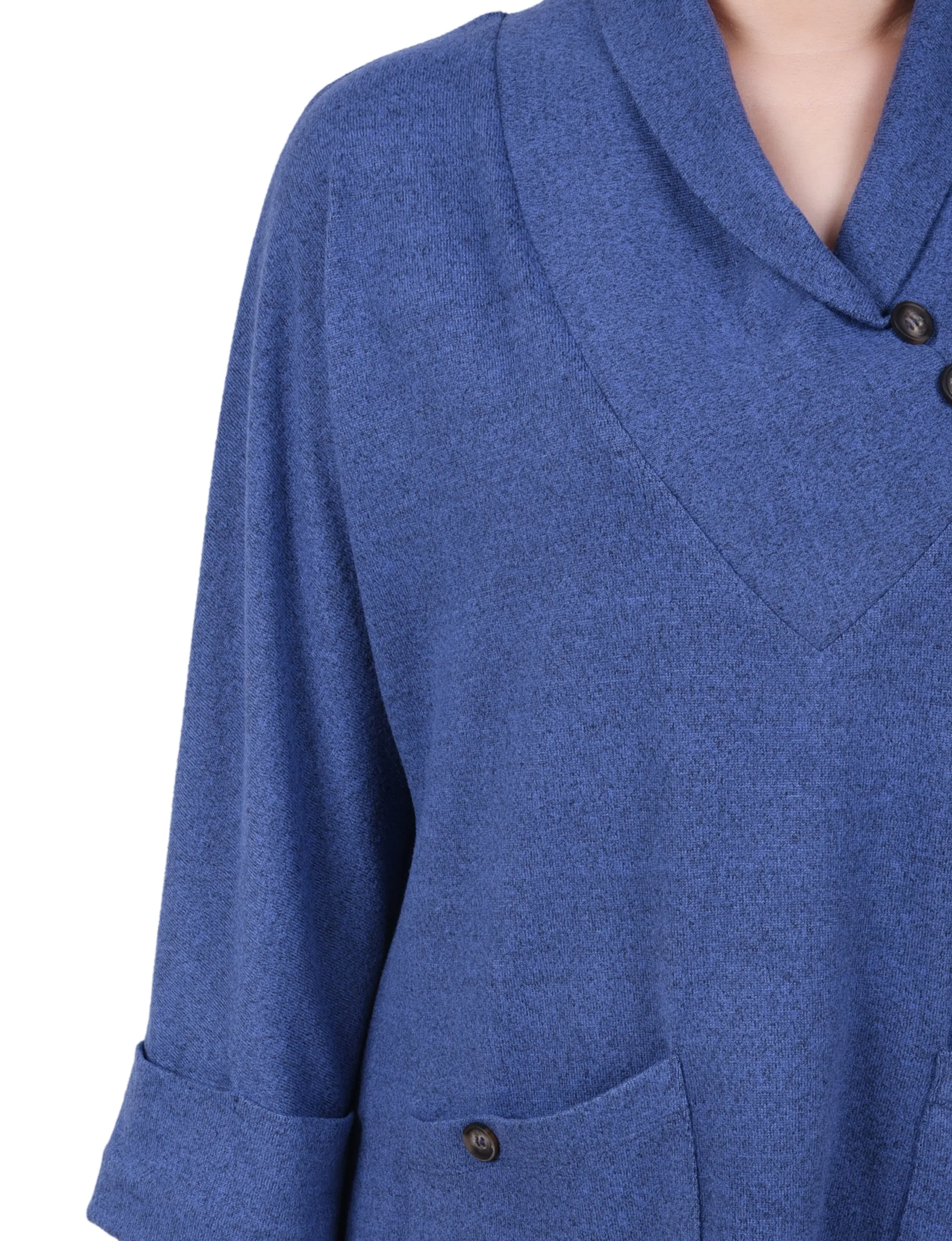 Petite Long Sleeve Shawl Collar Top With Pockets