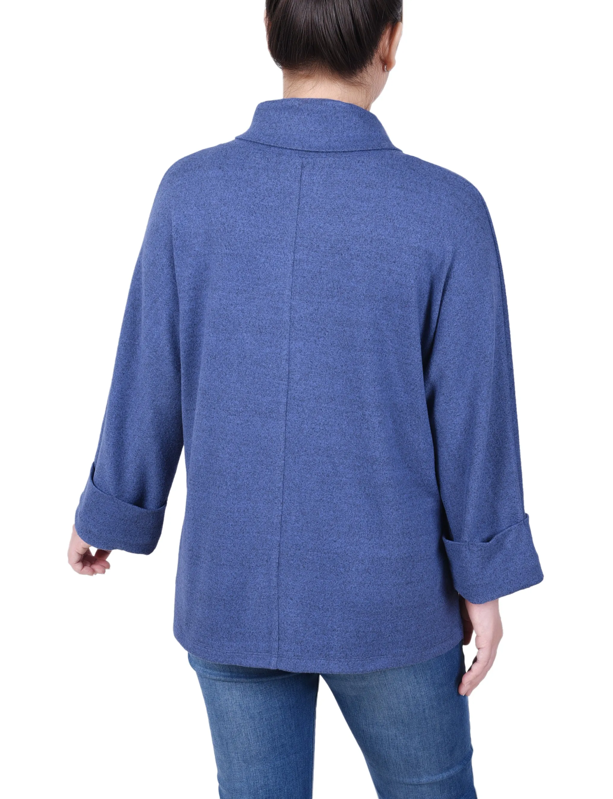 Petite Long Sleeve Shawl Collar Top With Pockets