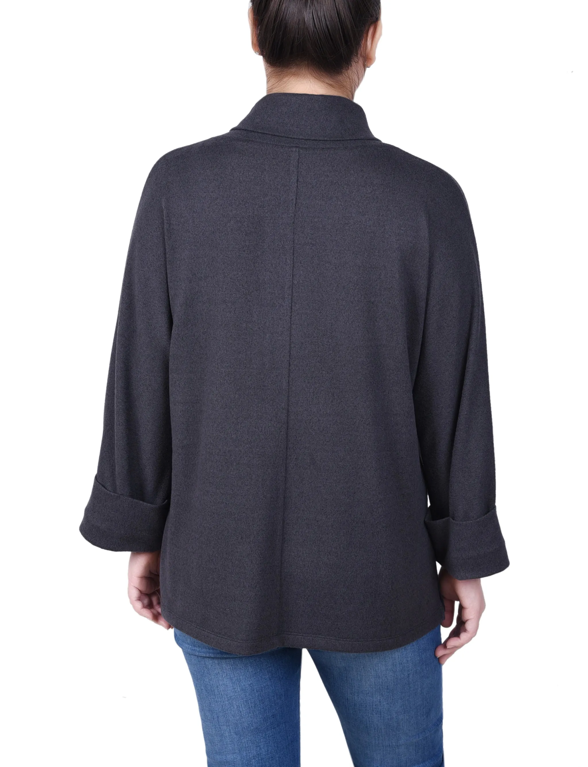 Petite Long Sleeve Shawl Collar Top With Pockets