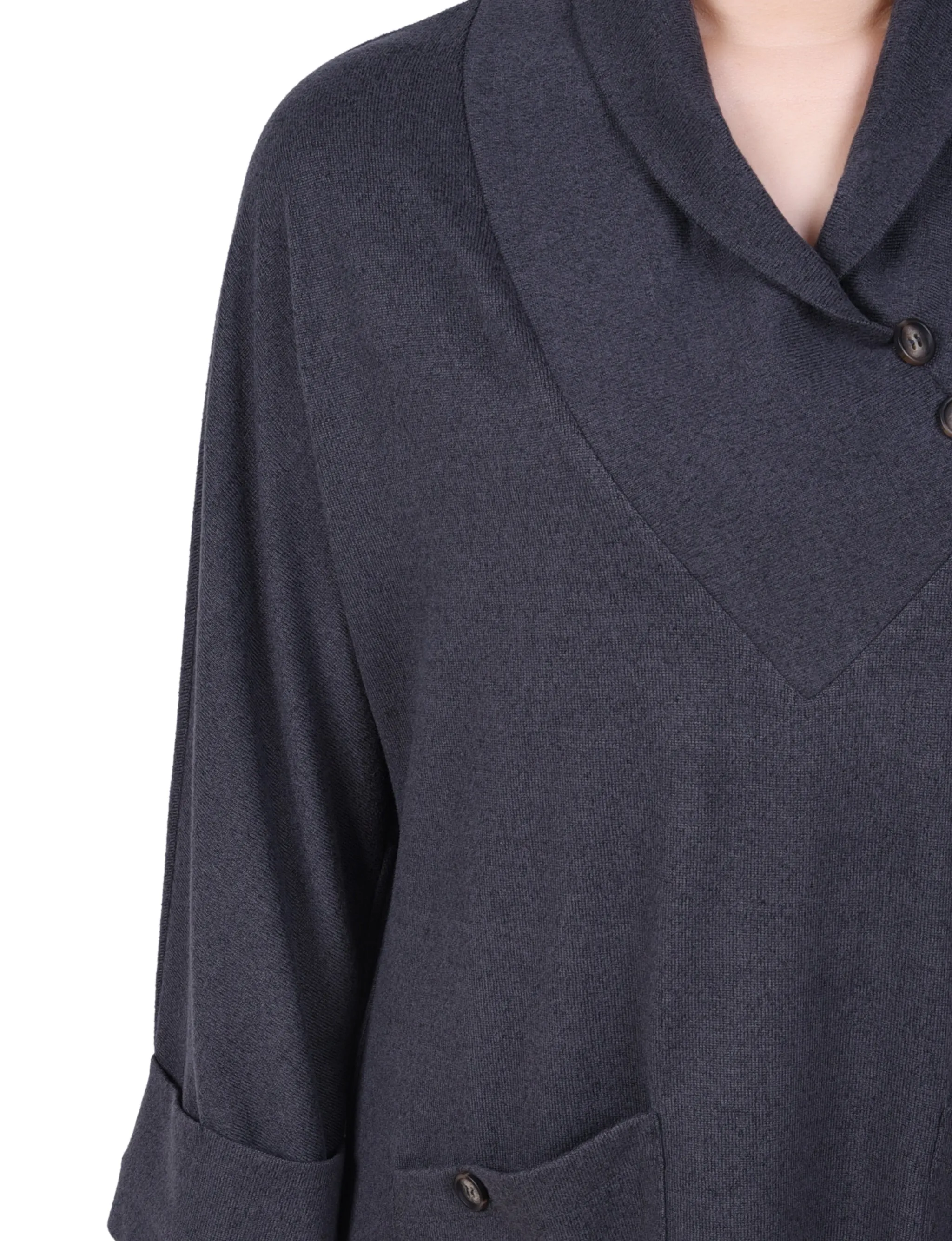 Petite Long Sleeve Shawl Collar Top With Pockets