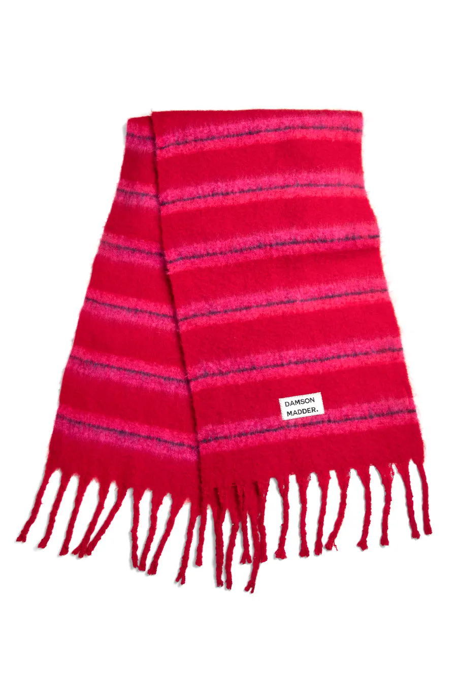 pink & red fluffy stripe scarf