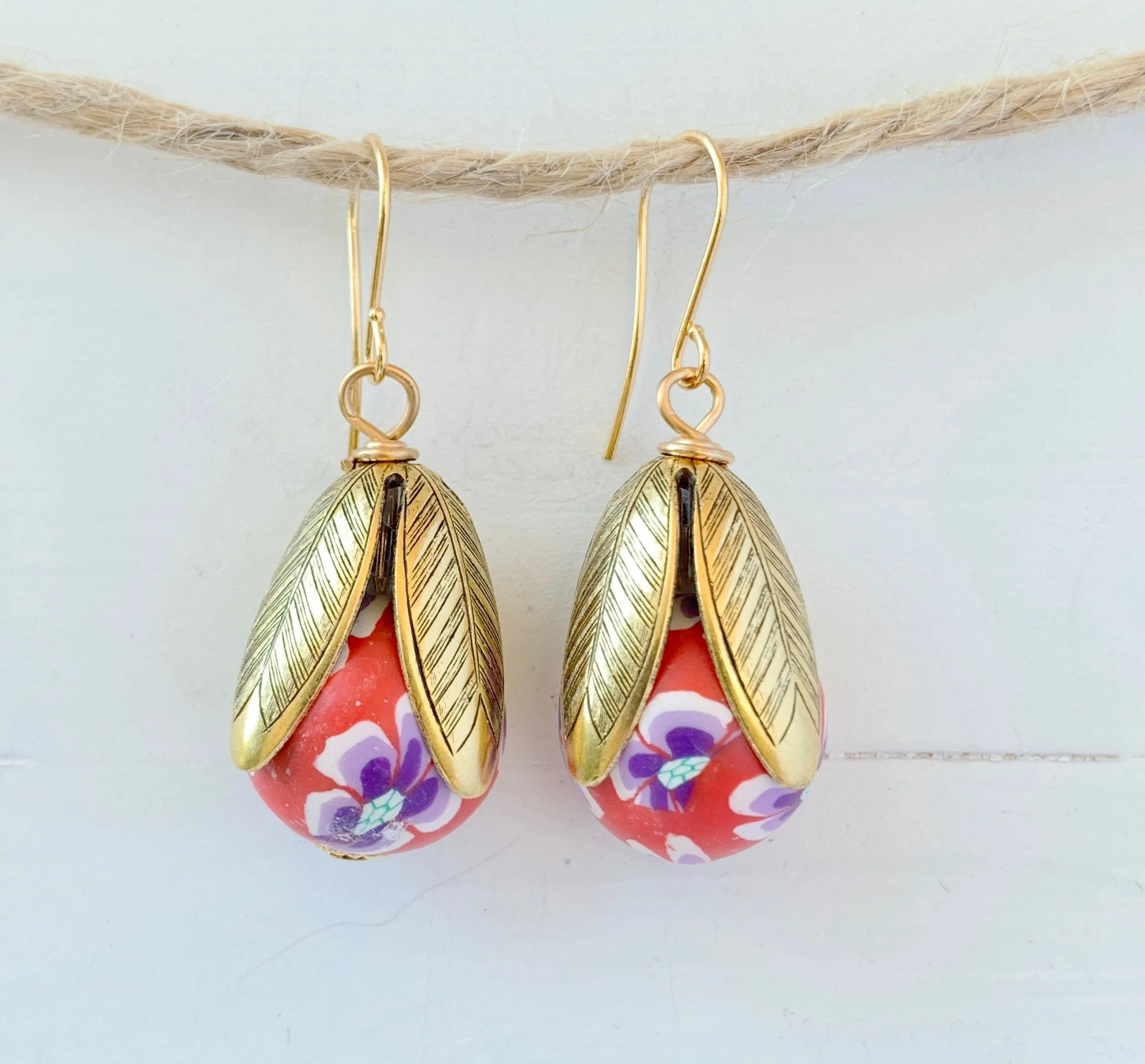 Polymer Clay Flower Bead Cap Earring