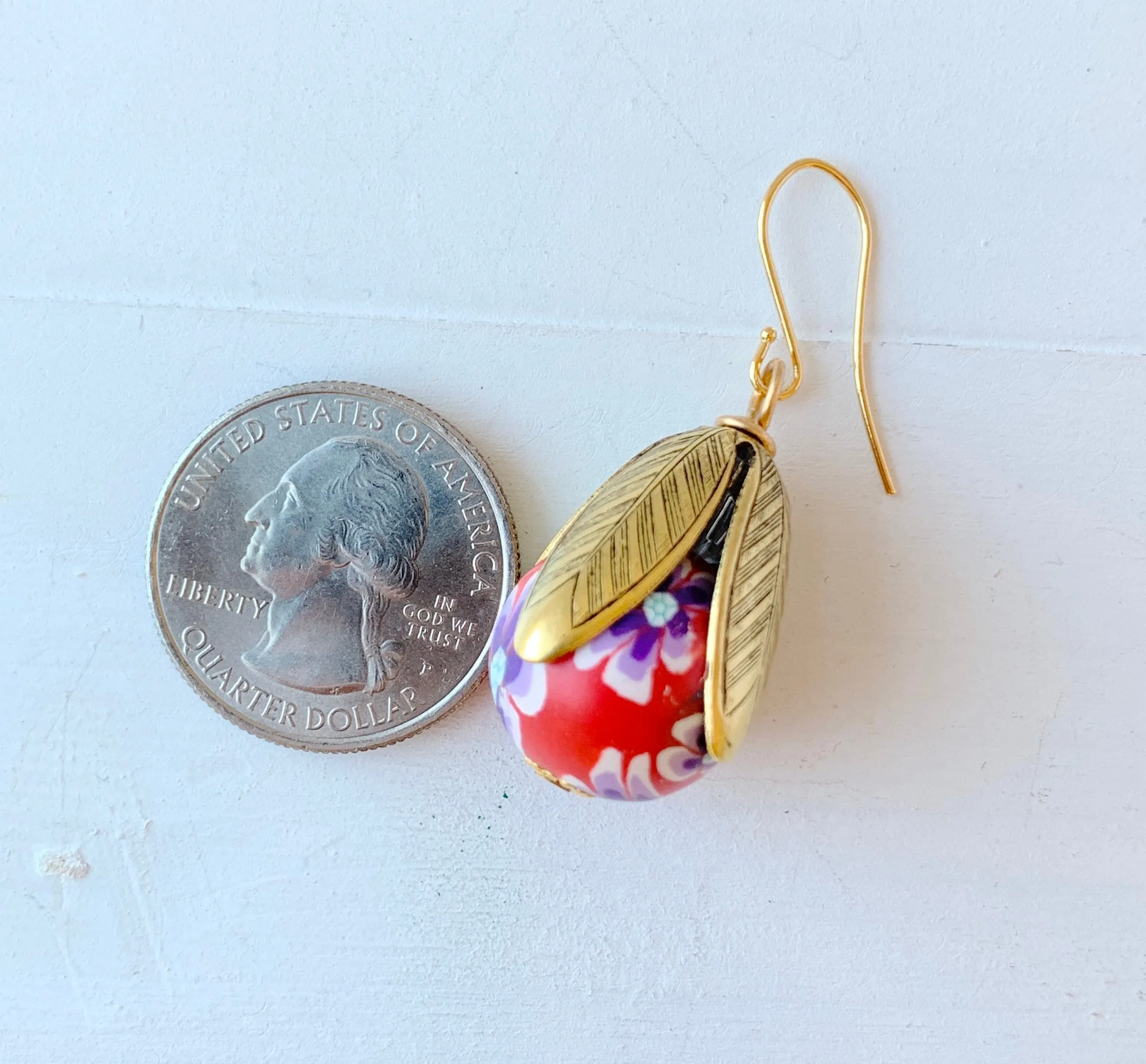 Polymer Clay Flower Bead Cap Earring