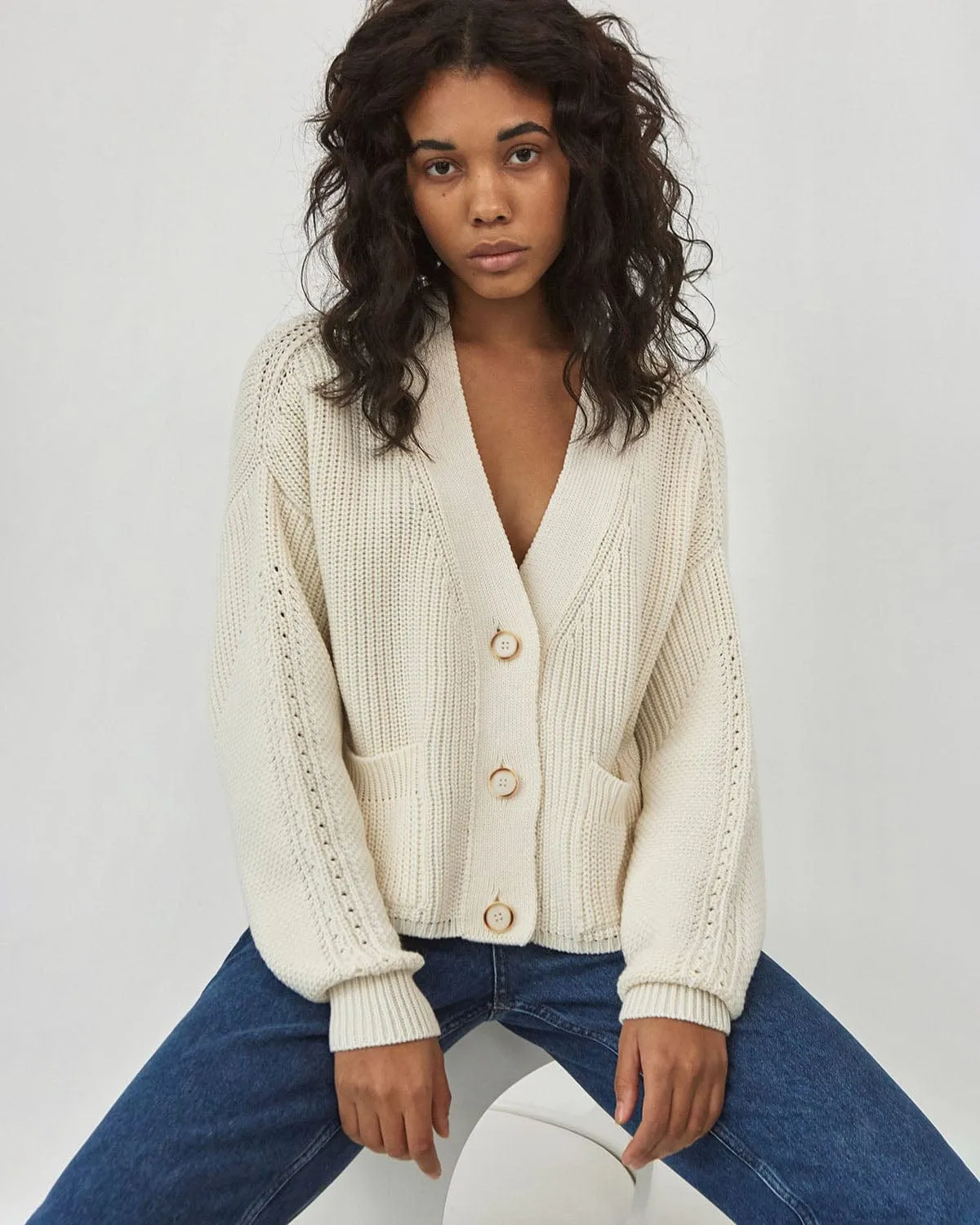 Preila: Sea Salt Merino Wool Cardigan