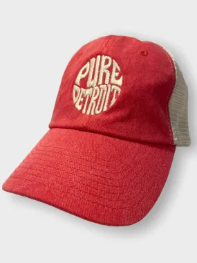 Pure Detroit Retro Trucker Adjustable Hat / Unisex/ Cream   Red