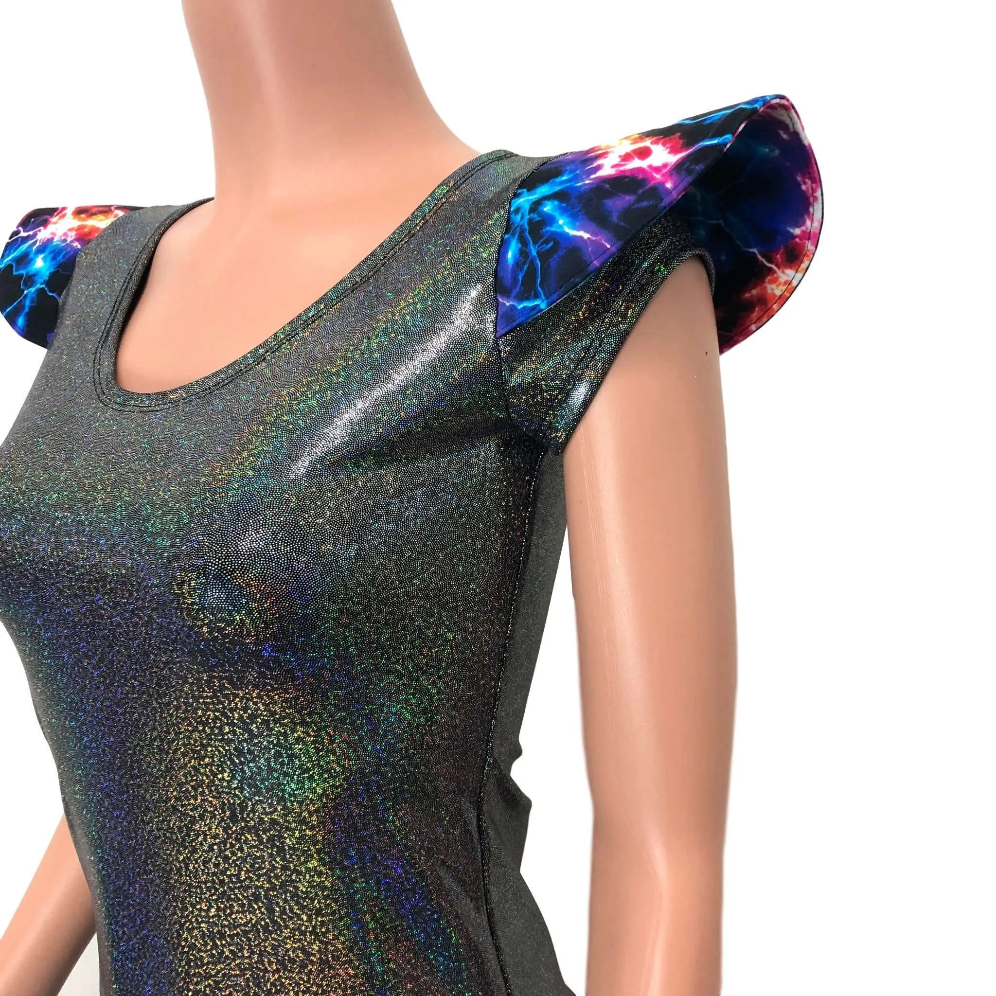 SALE - SMALL - Bowie Sleeve Top - Gleaming Silver Holographic Cap Sleeve Top