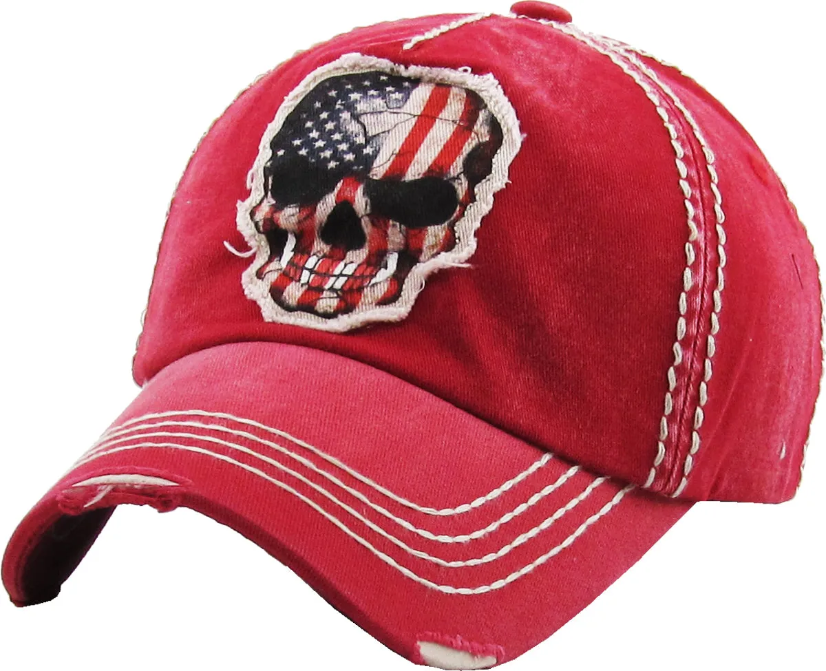 Skull American Flag Vintage Ball Cap Hat