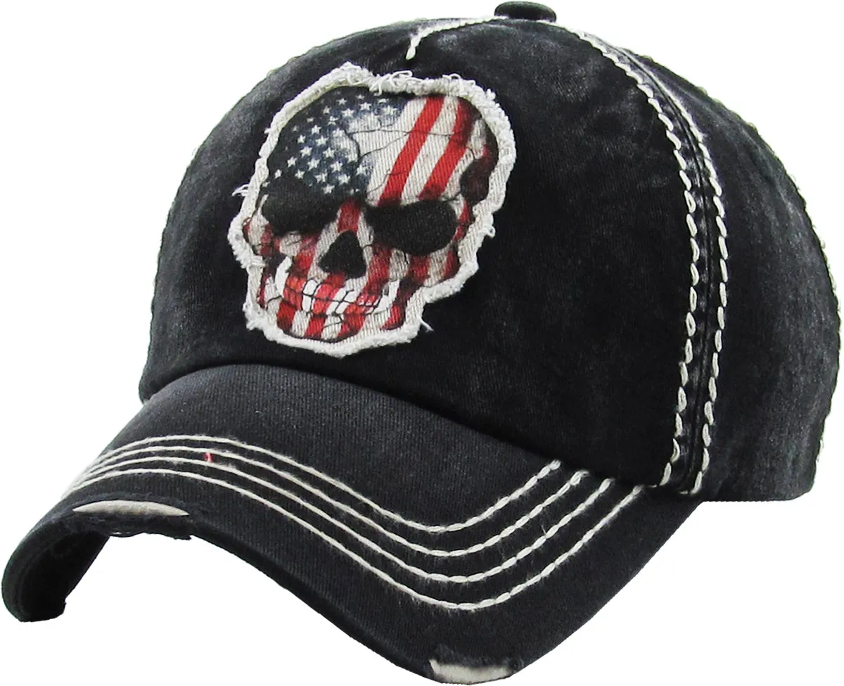 Skull American Flag Vintage Ball Cap Hat