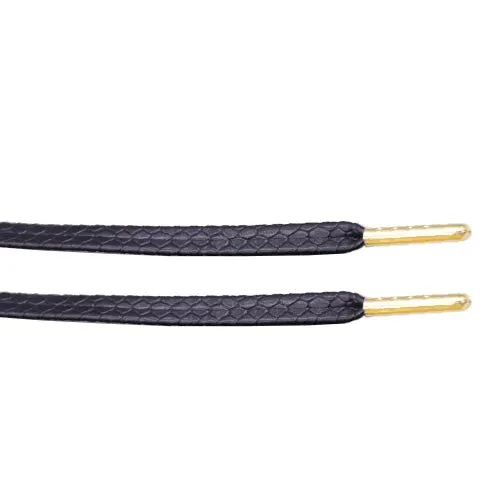 Snakeskin Black Leather Laces - Gold Aglet