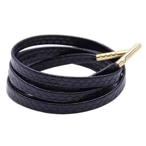 Snakeskin Black Leather Laces - Gold Aglet