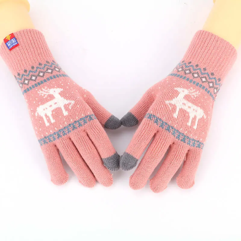 Special price deer double-layer touch screen gloves junction of female knit warm winter outdoor riding sports thickening five fingers