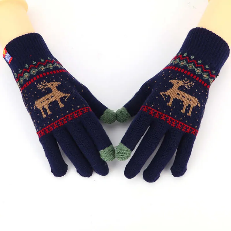 Special price deer double-layer touch screen gloves junction of female knit warm winter outdoor riding sports thickening five fingers