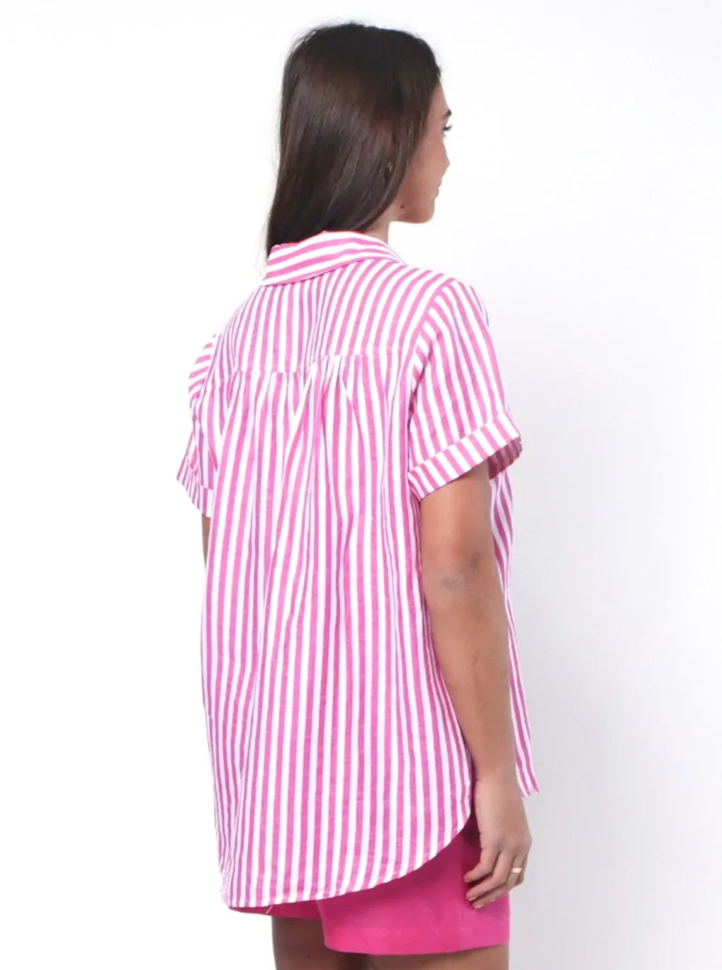 Tia Shirt - Fuchsia Stripe