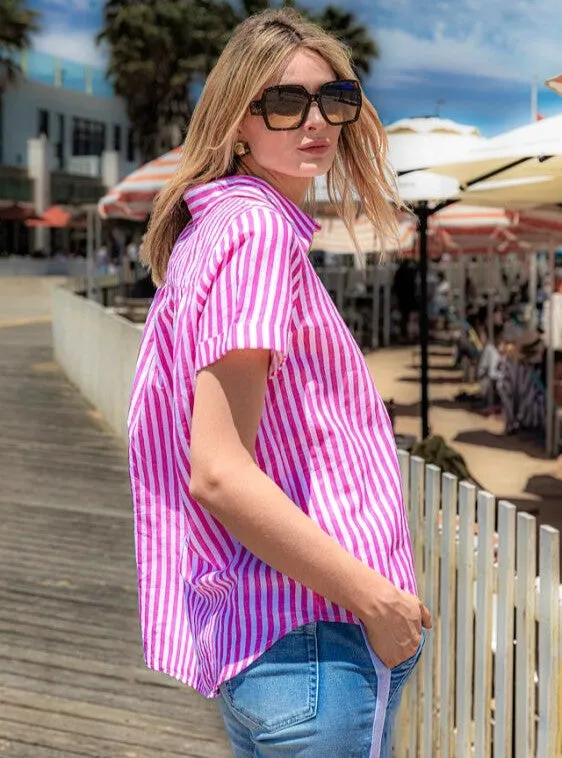 Tia Shirt - Fuchsia Stripe