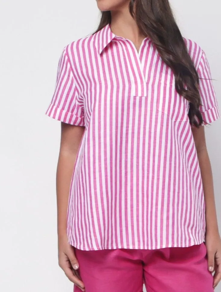 Tia Shirt - Fuchsia Stripe