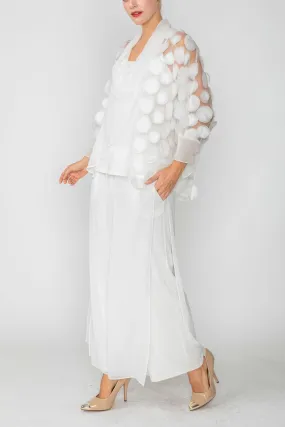 White Cross-Over Shawl Collar Ruffle Cuff Top